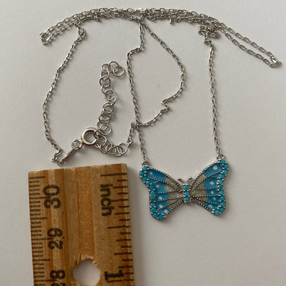 925 Silver blue butterfly necklace turquoise stones - Picture 2 of 4